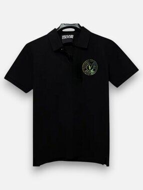 Versace Jeans Couture Men's Black Emblem Iridescent Polo Shirt Size S